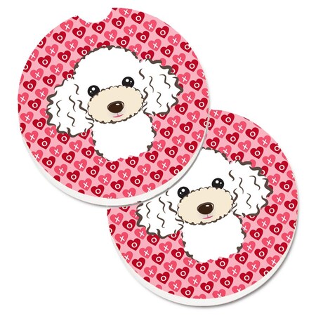 Carolines Treasures White Poodle Hearts Cup Holder Car Coasters - Set of 2 BB5327CARC